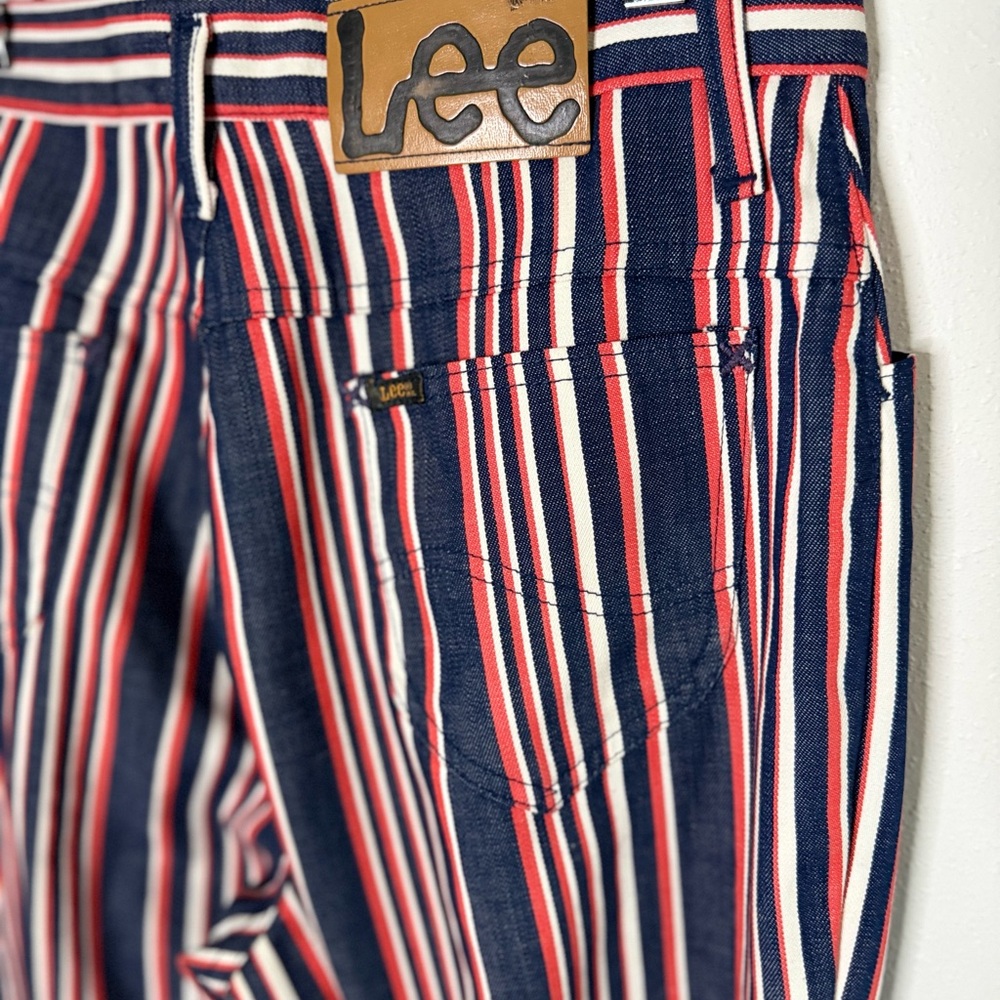 Vintage Lee USA Striped Pants Red White Blue High Rise Straight Leg - Picture 1 of 11